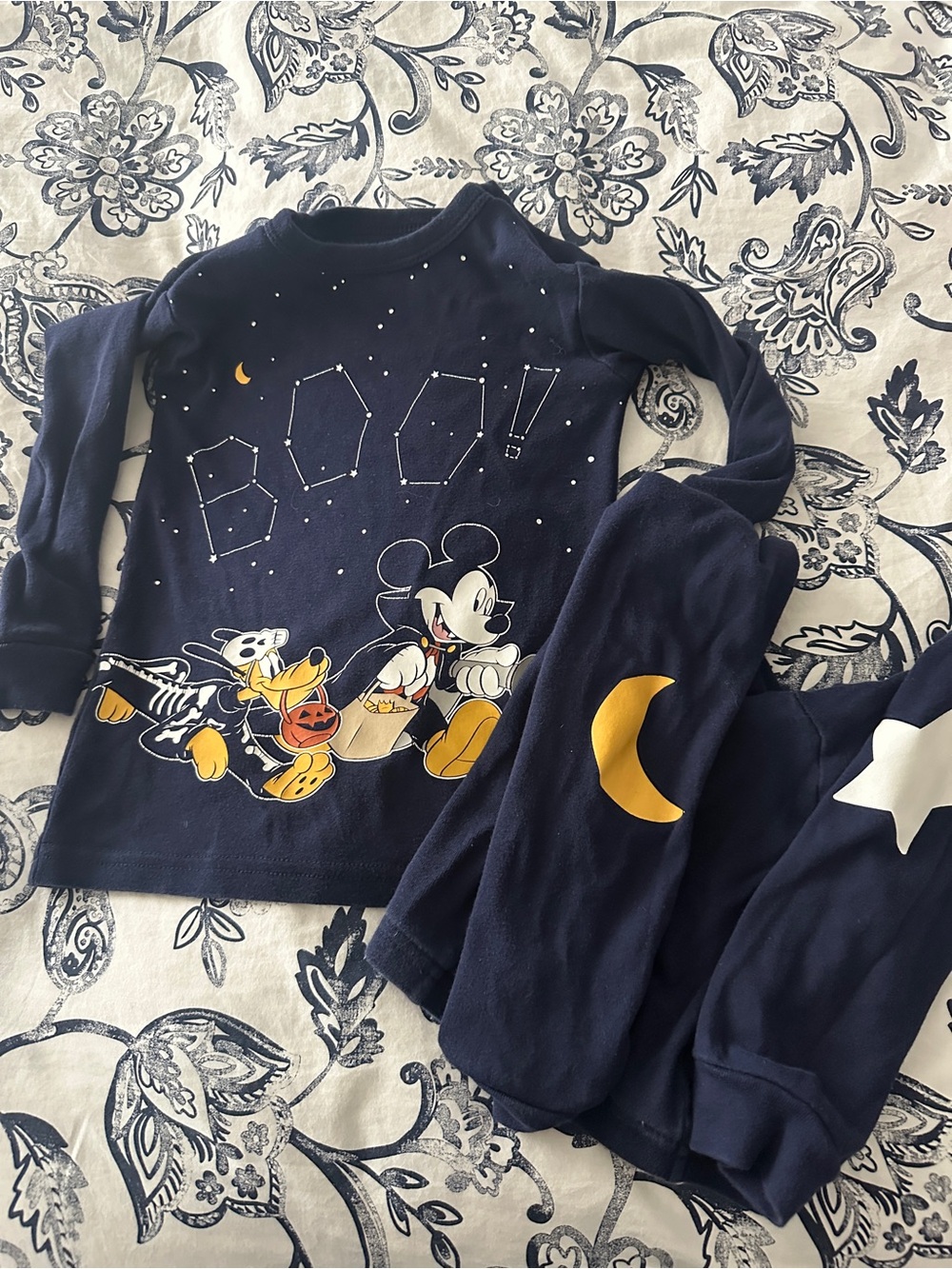 GAP Navy Mickey & Friends 'Boo!' Pajama Set with Yellow Moon Accents